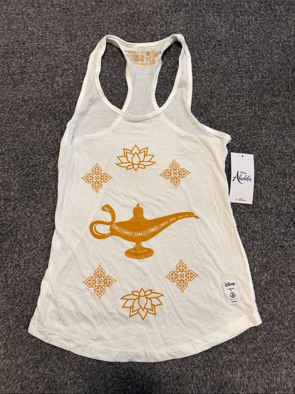 Nerf Disney Aladdin White Tank with Gold Aladdin Lamp Motif